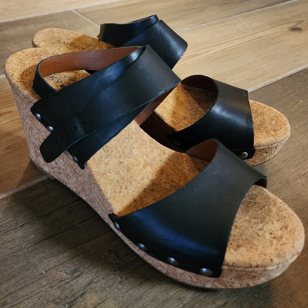 Studded Leather Cork Wedge